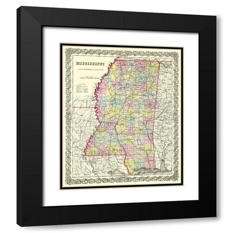 Mississippi - Colton 1855 Black Modern Wood Framed Art Print with Double Matting by Colton