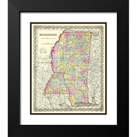 Mississippi - Colton 1855 Black Modern Wood Framed Art Print with Double Matting by Colton