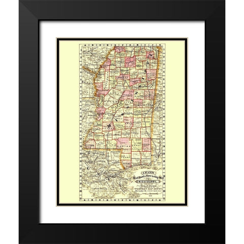 Mississippi Railroad and Townships - Cram 1878 Black Modern Wood Framed Art Print with Double Matting by Cram
