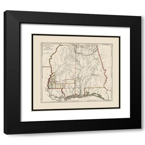 Mississippi, Alabama Territory - Carey 1818 Black Modern Wood Framed Art Print with Double Matting by Carey