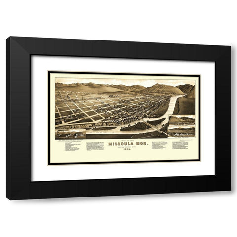 Missoula Montana - Stoner 1884 Black Modern Wood Framed Art Print with Double Matting by Stoner