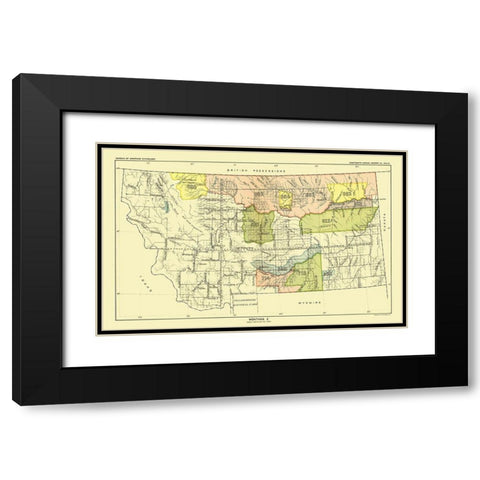 Montana - Yellowstone National Park - Hoen 1896 Black Modern Wood Framed Art Print with Double Matting by Hoen