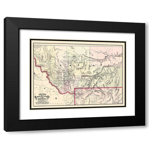 Montana Territory - Cram 1875 Black Modern Wood Framed Art Print with Double Matting by Cram
