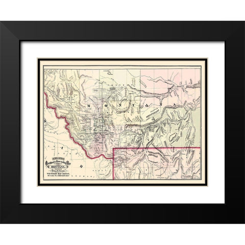 Montana Territory - Cram 1875 Black Modern Wood Framed Art Print with Double Matting by Cram