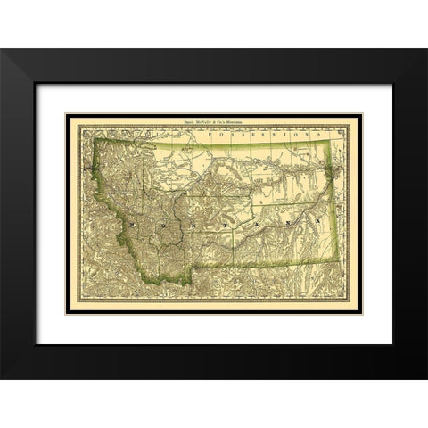 Montana - Rand McNally 1881 Black Modern Wood Framed Art Print with Double Matting by Rand McNally