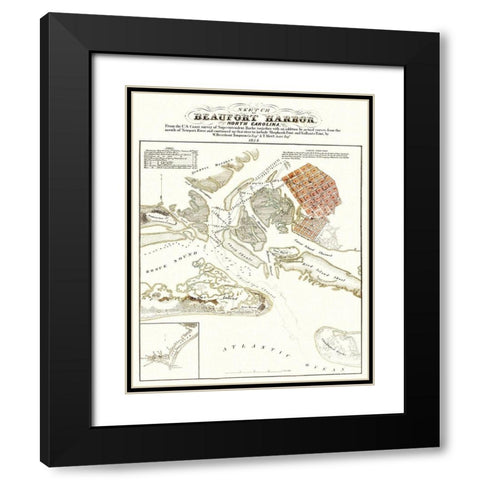 Beaufort Harbor  North Carolina - Tompson 1854 Black Modern Wood Framed Art Print with Double Matting by Tompson