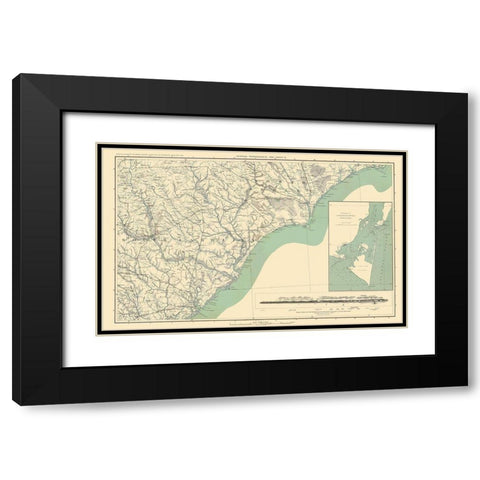 Entrance to Cape Fear River Topographical Black Modern Wood Framed Art Print with Double Matting by Bien