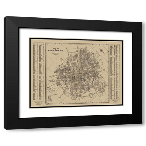 Charlotte, Street Guide North Carolina - 1935 Black Modern Wood Framed Art Print with Double Matting by City Engineer