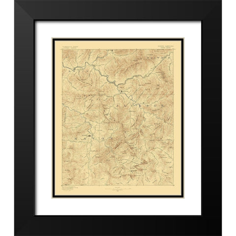Cowee North Carolina Sheet - USGS 1886 Black Modern Wood Framed Art Print with Double Matting by USGS