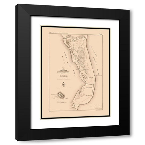 Fort Fisher North Carolina - Comstock 1863  Black Modern Wood Framed Art Print with Double Matting by Comstock