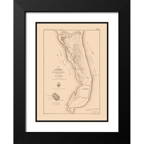 Fort Fisher North Carolina - Comstock 1863  Black Modern Wood Framed Art Print with Double Matting by Comstock