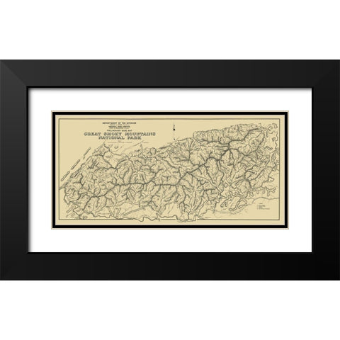 Great Smoky Mts Natl Park, Preliminary 1934 Black Modern Wood Framed Art Print with Double Matting by USPS