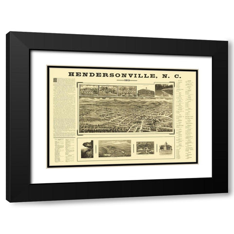 Hendersonville North Carolina - Fowler 1913 Black Modern Wood Framed Art Print with Double Matting by Fowler
