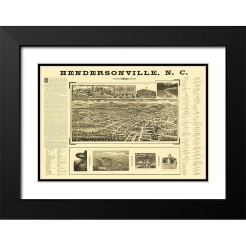 Hendersonville North Carolina - Fowler 1913 Black Modern Wood Framed Art Print with Double Matting by Fowler