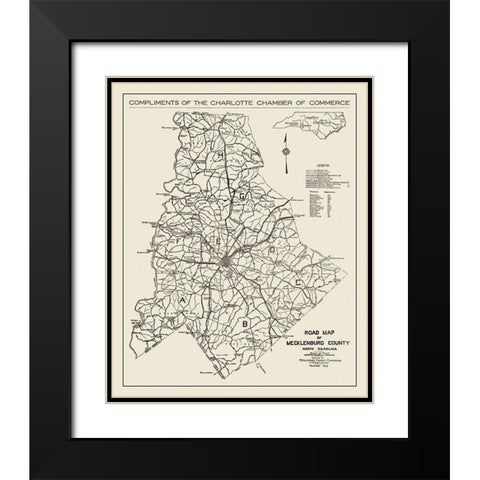 Mecklenburg North Carolina - Ross 1922 Black Modern Wood Framed Art Print with Double Matting by Ross