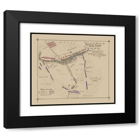 Roanoke Island North Carolina Battle - Sneden 1862  Black Modern Wood Framed Art Print with Double Matting by Sneden