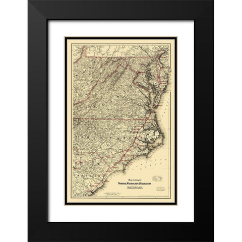 Norfolk, Wilmington and Charleston Railroad 1891 Black Modern Wood Framed Art Print with Double Matting by Colton