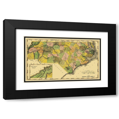 North Carolina - Lewis 1814 Black Modern Wood Framed Art Print with Double Matting by Lewis