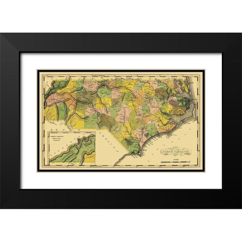 North Carolina - Lewis 1814 Black Modern Wood Framed Art Print with Double Matting by Lewis