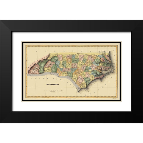 North Carolina - Lucas 1823 Black Modern Wood Framed Art Print with Double Matting by Lucas