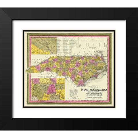 North Carolina - Mitchell 1846 Black Modern Wood Framed Art Print with Double Matting by Mitchell