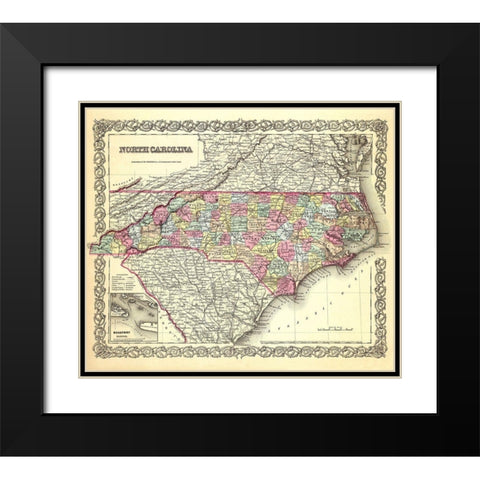 North Carolina - Colton 1856 Black Modern Wood Framed Art Print with Double Matting by Colton