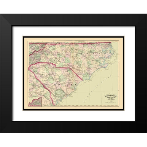 North Carolina, South Carolina - Asher 1872 Black Modern Wood Framed Art Print with Double Matting by Asher
