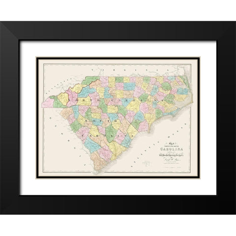 North Carolina, South Carolina - Burr 1839 Black Modern Wood Framed Art Print with Double Matting by Burr
