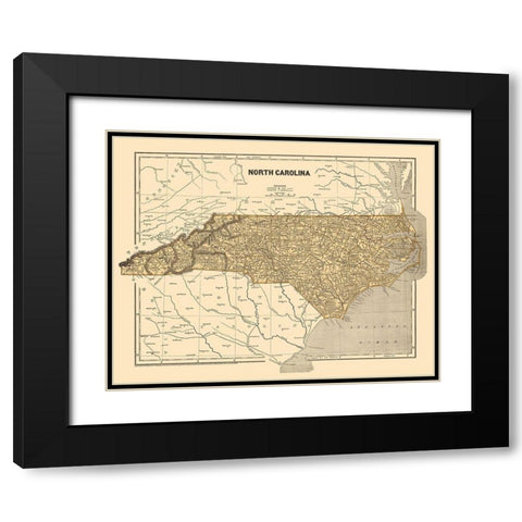 North Carolina - Morse 1845 Black Modern Wood Framed Art Print with Double Matting by Morse