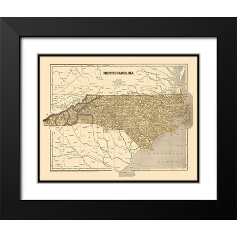 North Carolina - Morse 1845 Black Modern Wood Framed Art Print with Double Matting by Morse
