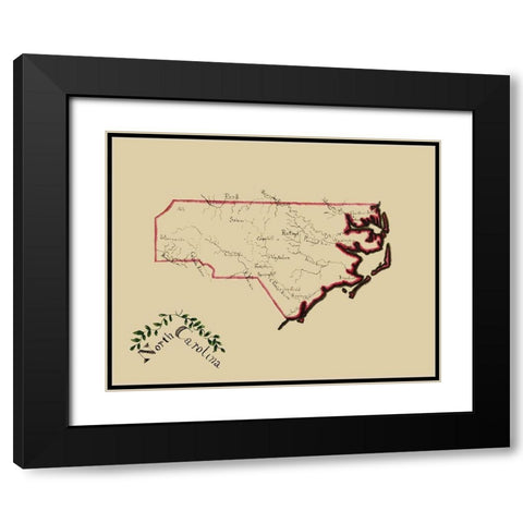 North Carolina - Henshaw 1828 Black Modern Wood Framed Art Print with Double Matting by Henshaw