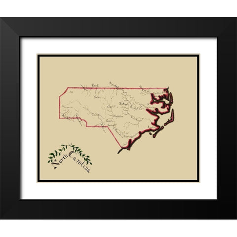 North Carolina - Henshaw 1828 Black Modern Wood Framed Art Print with Double Matting by Henshaw