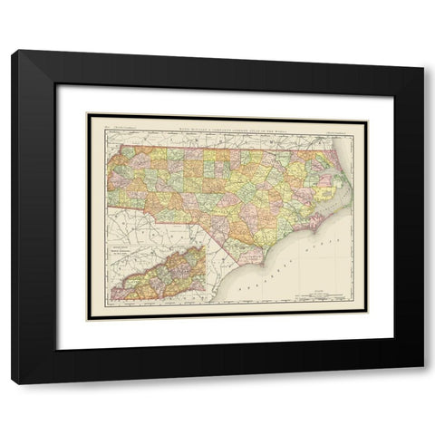 North Carolina - Rand McNally 1897 Black Modern Wood Framed Art Print with Double Matting by Rand McNally
