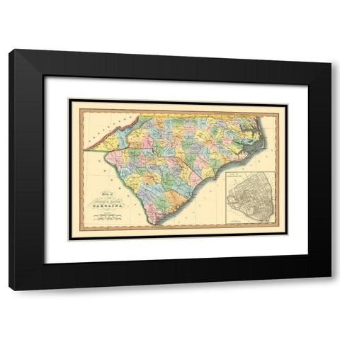 North Carolina, South Carolina - Hinton 1832 Black Modern Wood Framed Art Print with Double Matting by Hinton