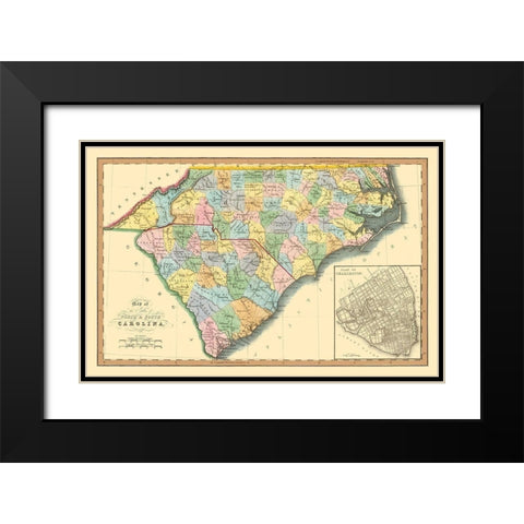North Carolina, South Carolina - Hinton 1832 Black Modern Wood Framed Art Print with Double Matting by Hinton