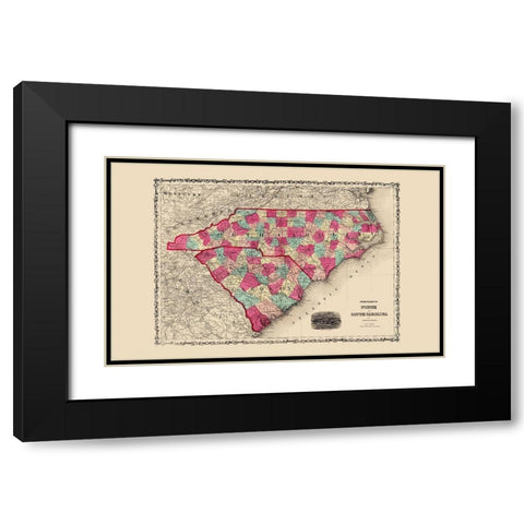 North Carolina, South Carolina - Johnson 1860 Black Modern Wood Framed Art Print with Double Matting by Johnson