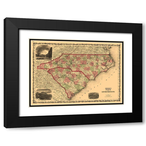 North Carolina South Carolina - Johnson 1861  Black Modern Wood Framed Art Print with Double Matting by Johnson