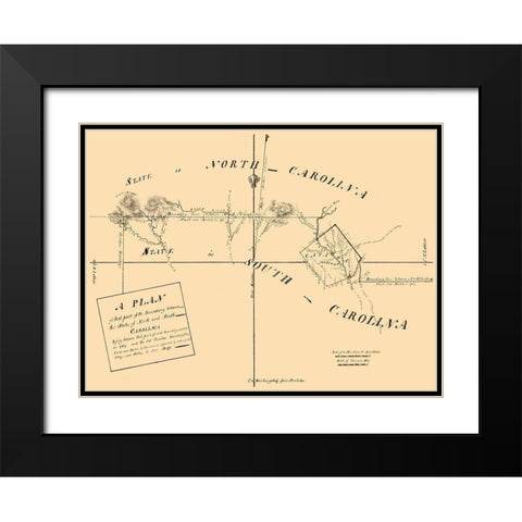 North Carolina South Carolina Boundaries -1777 Black Modern Wood Framed Art Print with Double Matting by Unknown