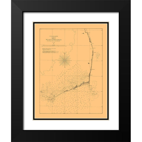 North Carolina Coast - Bache 1861  Black Modern Wood Framed Art Print with Double Matting by Bache