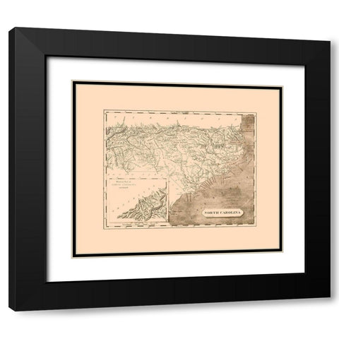 North Carolina - Lewis 1805  Black Modern Wood Framed Art Print with Double Matting by Lewis