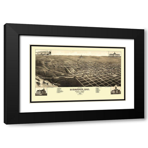 Bismarck North Dakota - Stoner 1883 Black Modern Wood Framed Art Print with Double Matting by Stoner