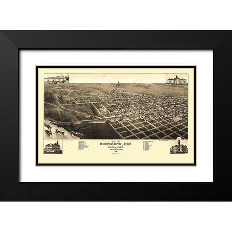 Bismarck North Dakota - Stoner 1883 Black Modern Wood Framed Art Print with Double Matting by Stoner