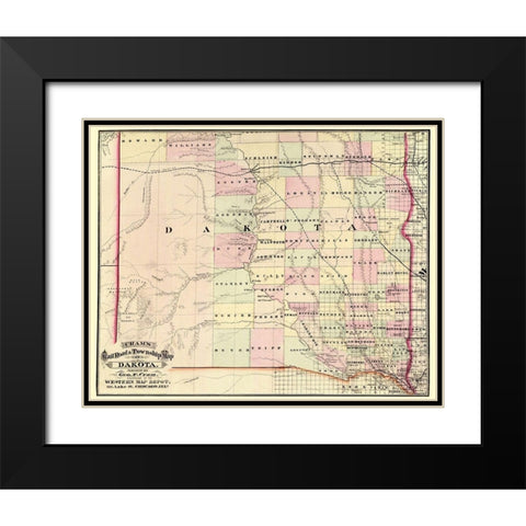 Dakota Territory - Cram 1875 Black Modern Wood Framed Art Print with Double Matting by Cram
