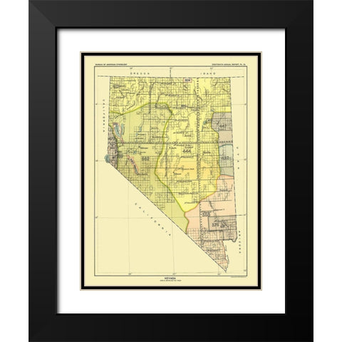Nevada - Pyramid Lake - Hoen 1896 Black Modern Wood Framed Art Print with Double Matting by Hoen