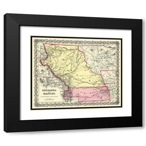 Nebraska - 1855 Black Modern Wood Framed Art Print with Double Matting by Colton