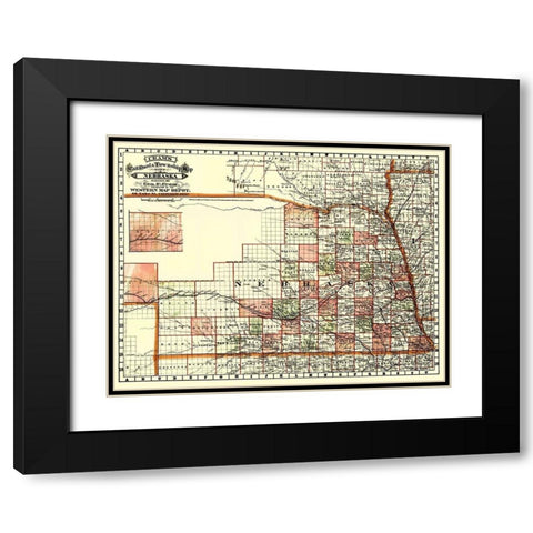 Nebraska - Cram 1879 Black Modern Wood Framed Art Print with Double Matting by Cram