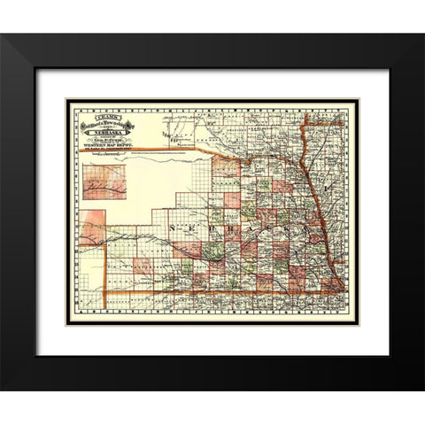 Nebraska - Cram 1879 Black Modern Wood Framed Art Print with Double Matting by Cram