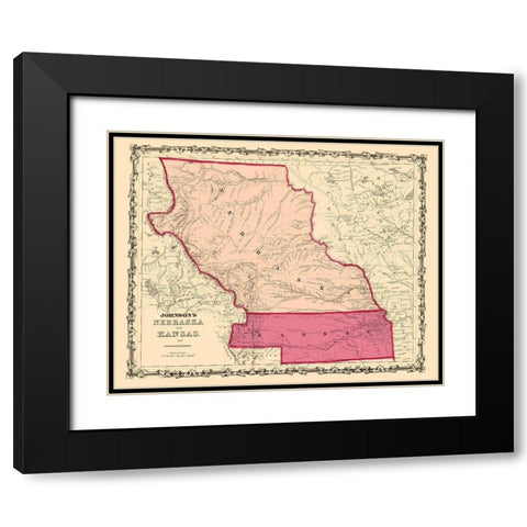 Nebraska, Kansas - Johnson 1860 Black Modern Wood Framed Art Print with Double Matting by Johnson