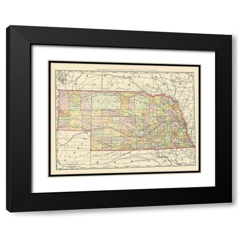 Nebraska - Rand McNally 1897 Black Modern Wood Framed Art Print with Double Matting by Rand McNally
