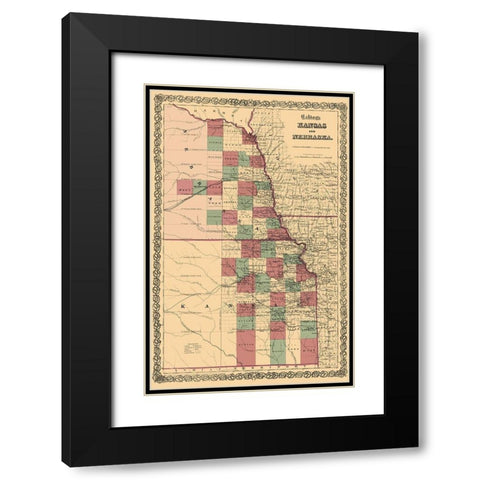 Nebraska, Kansas - Colton 1875 Black Modern Wood Framed Art Print with Double Matting by Colton
